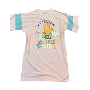 Vtg 70s Garfield Virgo Sleep Shirt Womens One Size Pink Zodiac Astrology